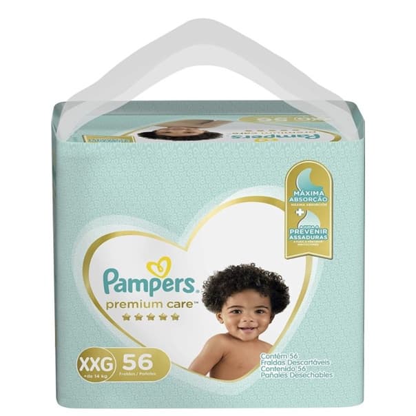 Fraldas Pampers Premium Care XXG 56 Unidades
