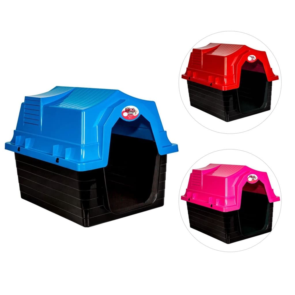 Casinha Plástica Pet Au Para Cães Tam. 01 Jel Plast Nas Cores Vermelha Azul Rosa