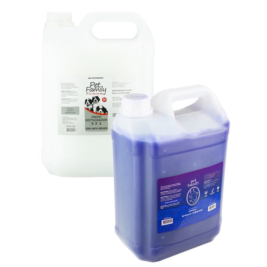 Kit Shampoo Branqueador Pet + Condicionador Restaurador 3x1 Para Cães E Gatos 5 Litros Profissionais