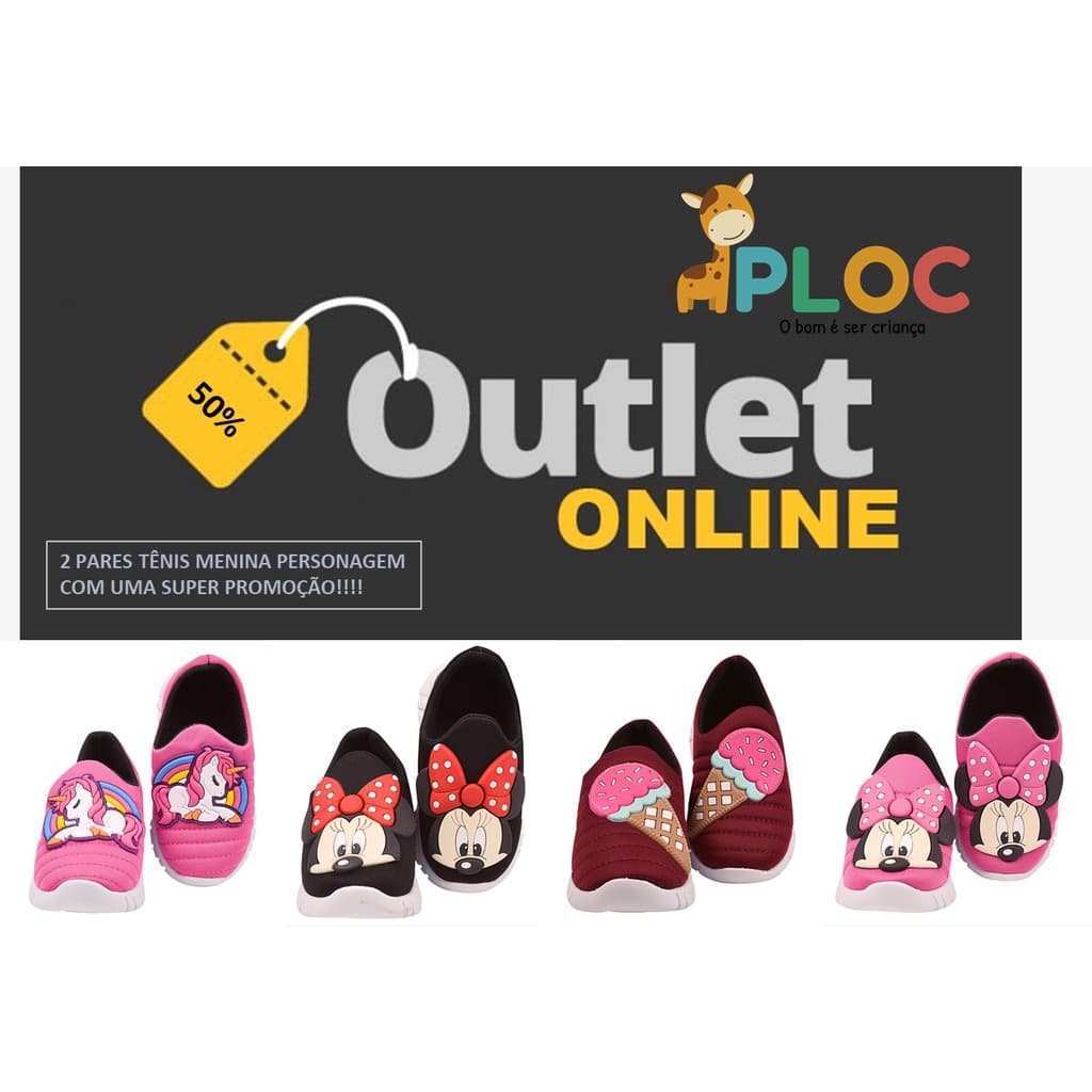 (OUTLET) KIT 2 PARES  - Tênis Infantil Menina Meia Calce Fácil Leve Flexível Confortável Anatômico PLOC - OUTLET MENINA