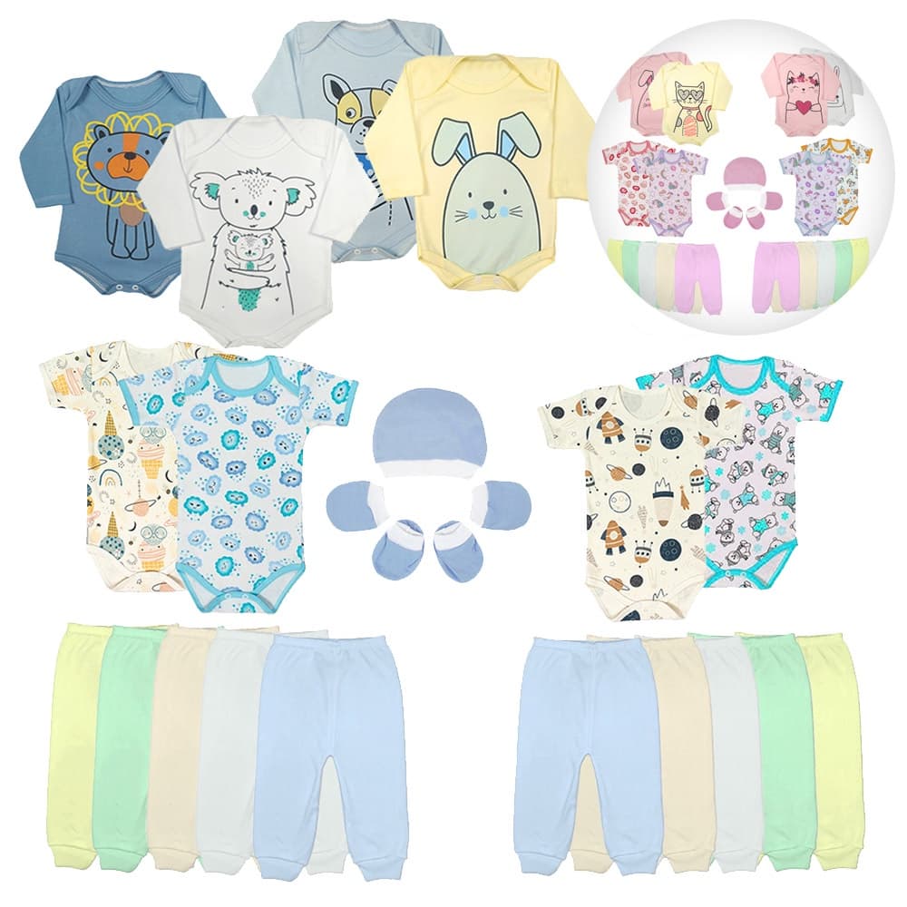 Kit Enxoval 21 Pçs Maternidade Roupa de Bebê Menina e Menino