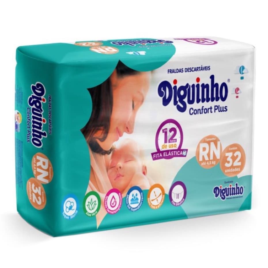 Fralda Descartável Diguinho Rn Recém Nascido/prematuro c/ 32 unidades  Até 4,5 kg