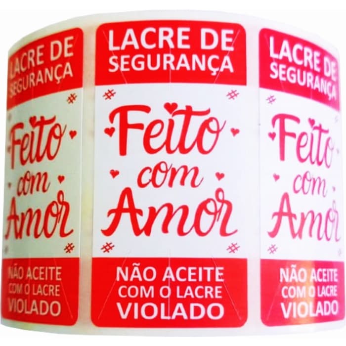 1000 Lacres de Segurança Adesivo Delivery 6x3 cm - Feito com Amor - Ifood, 99 Food, Rappi