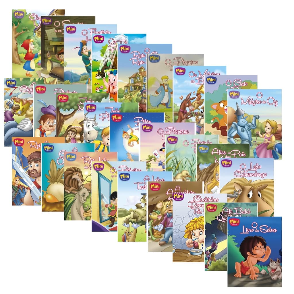 Kit 36 Mini Livros Clássicos de Ouro Infantil | Contos, Fábulas, Princesas