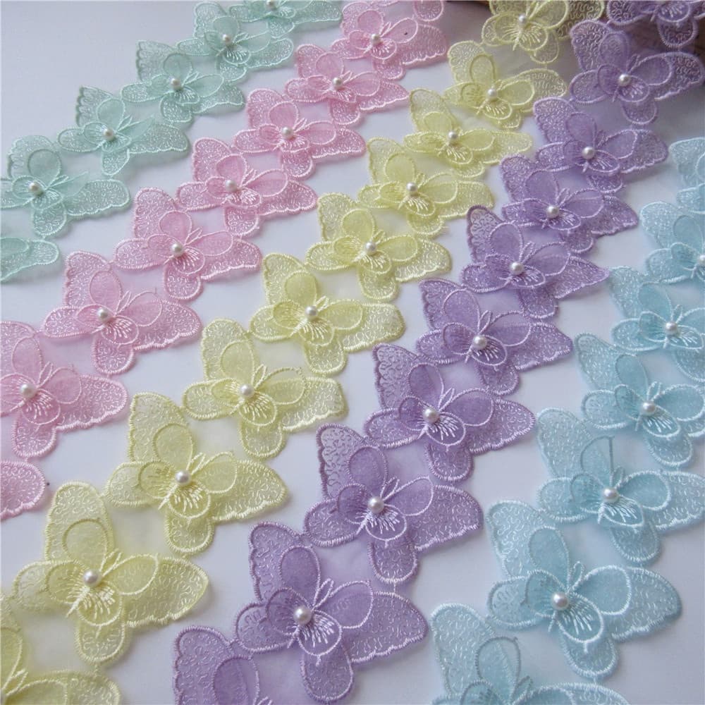 10pcs Flores Borboletas Pérola Solúvel Organza Renda Corte Tricotar Tecido De Casamento Bordado Patchwork Fita Acessório