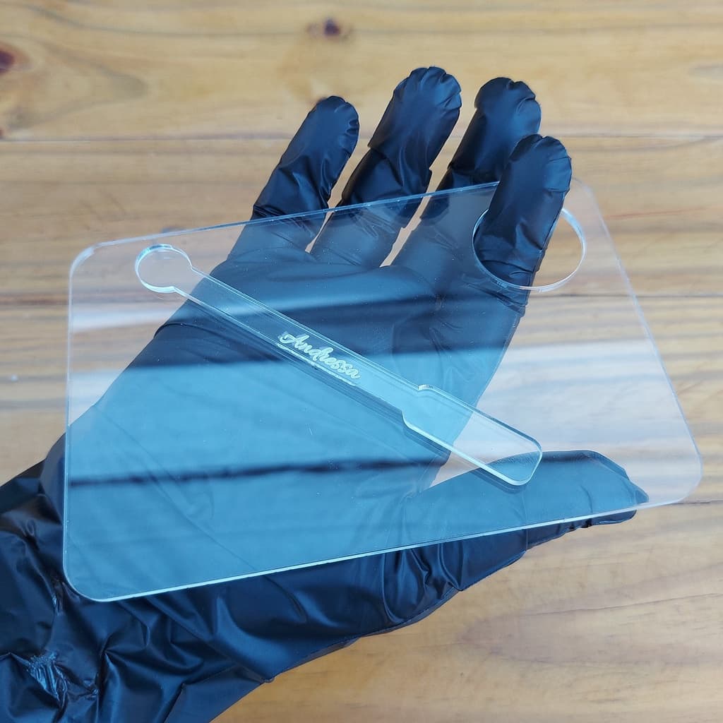 Kit Placa Para Misturar Maquiagem 15x10 Base + Espátula Misturador Liquida Portátil Acrílico Cristal
