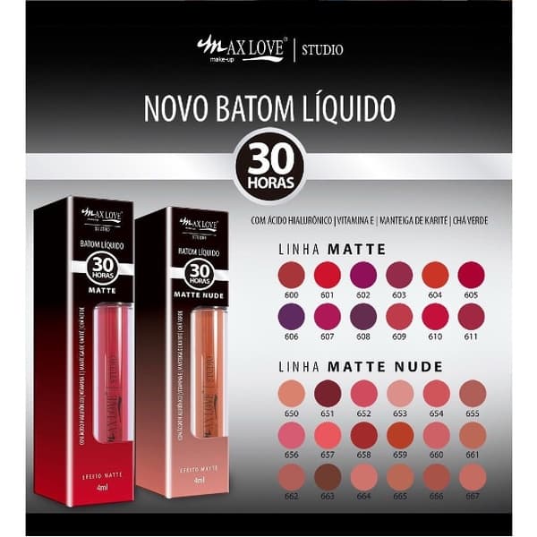 Batom Líquido Matte Nude 30H Max Love