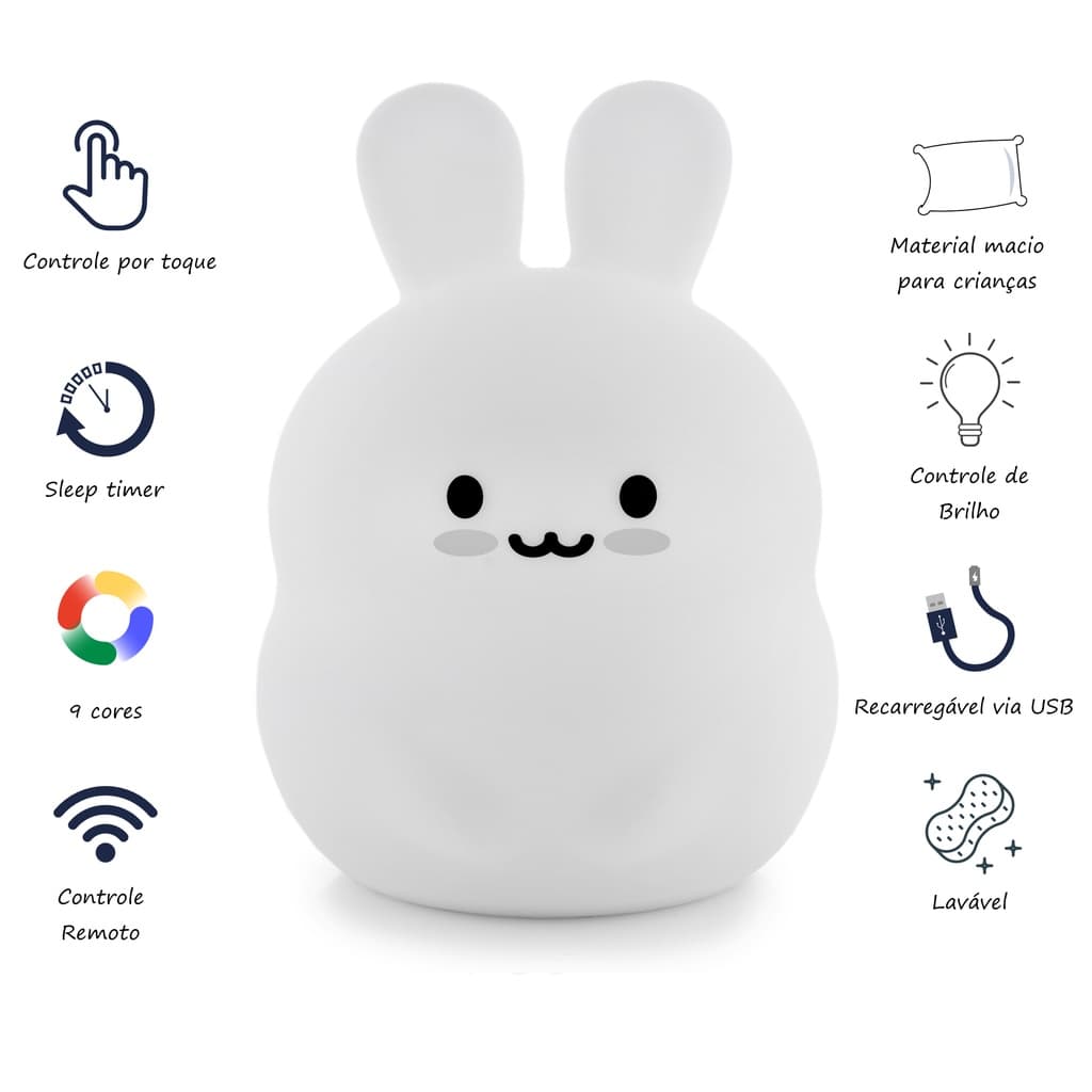 Luminária E Abajur Led Infantil Coelho Pet Light Led 9 Cores