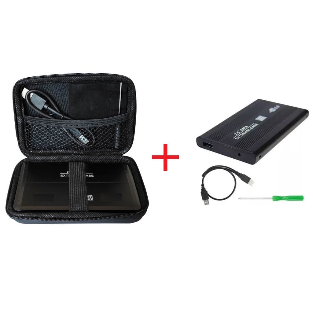 Capa Protetora para HD Externo Rígida Preta e Case Sata 2,5 para HD e SSD 2.0 CPCH