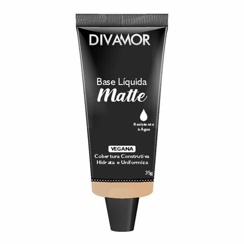 Base Líquida Matte Resistente a água Divamor Vegana Hidrata e Uniformiza Cobertura Construtiva