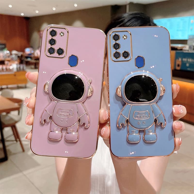 capinha Samsung a21s capa Samsung a21s Telefônica Eletrodeposição 3D Astronauta Suporte Portátil Telefone Capa Silicone 