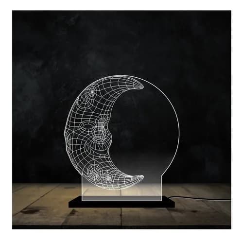 Luminária Para Decoração - Lua Sorridente Presente Decoração Led Acrílico