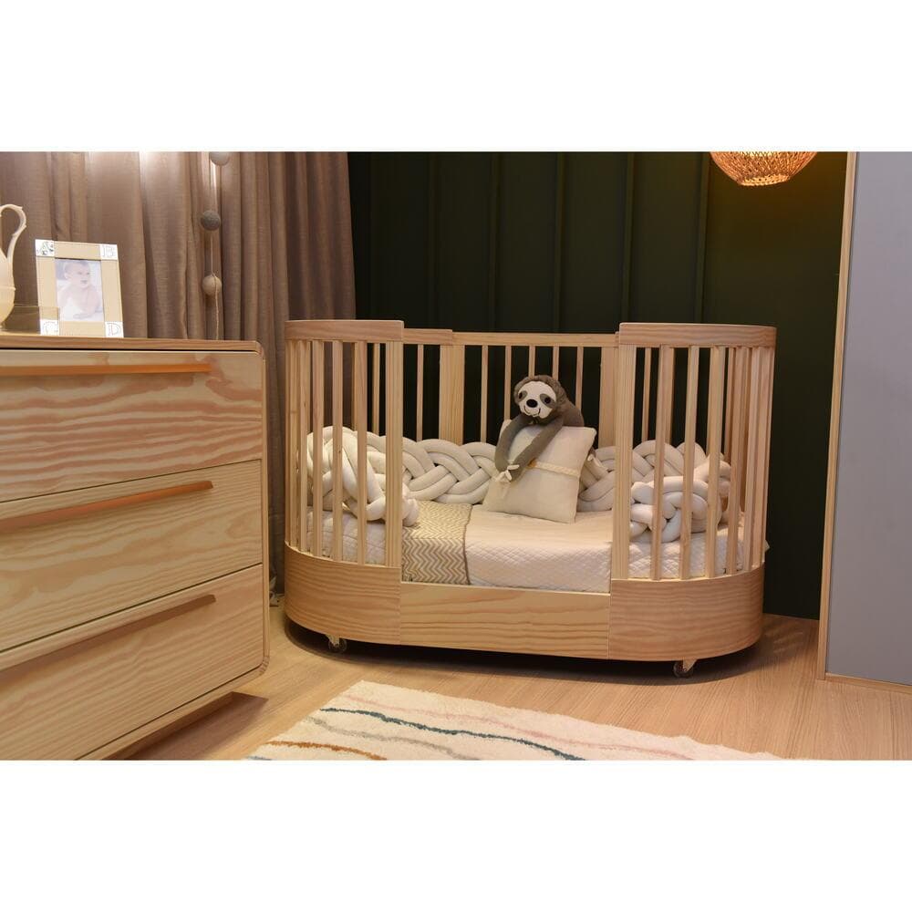 Berço Redondo Evolutivo 3 em 1 Wave Nature | Mini Berço + Berço + Mini Cama | MDF/Madeira