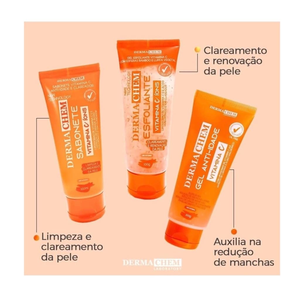 Kit Anti-Idade Vitamina C Sabonete Esfoliante Gel Dermachem P