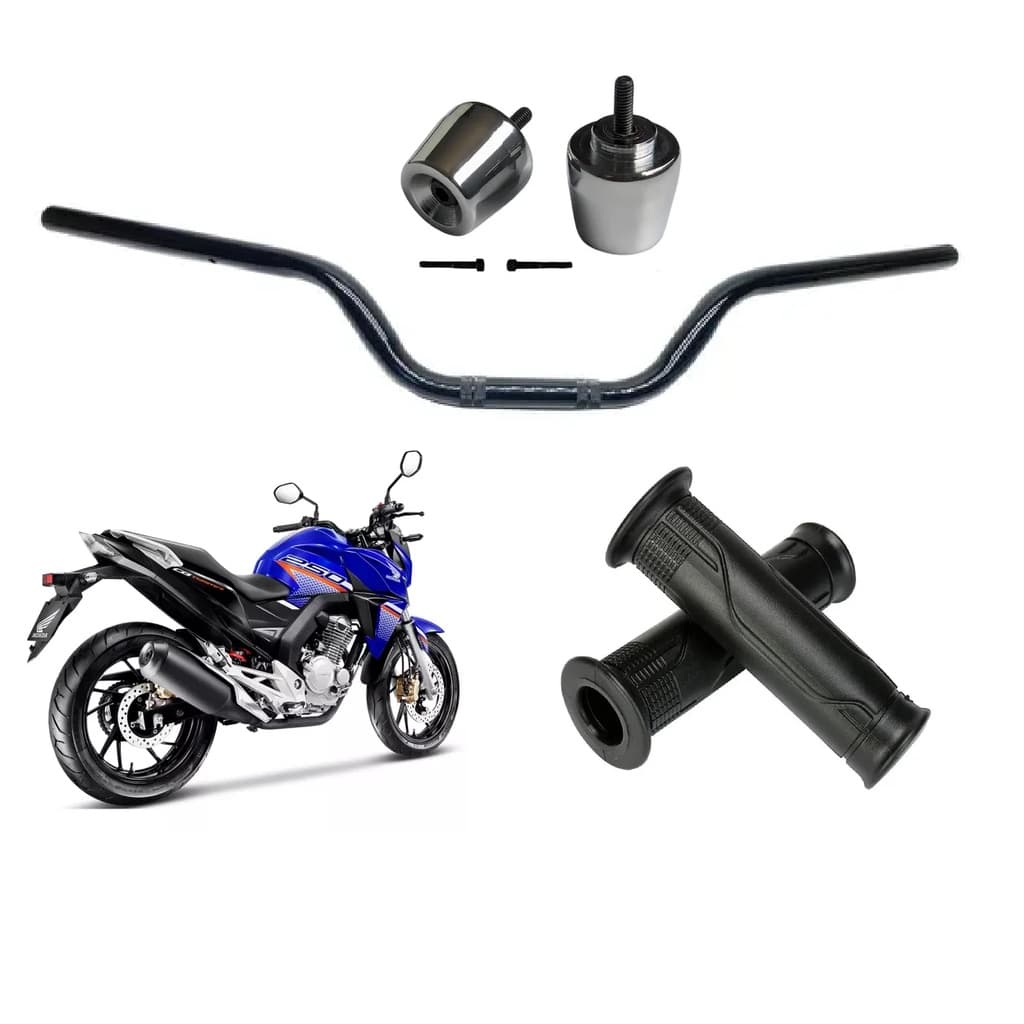 Kit Guidão de Moto Pezinho Manopla Moto Cb 250 Twister Peso 2014 / 2020 Aço