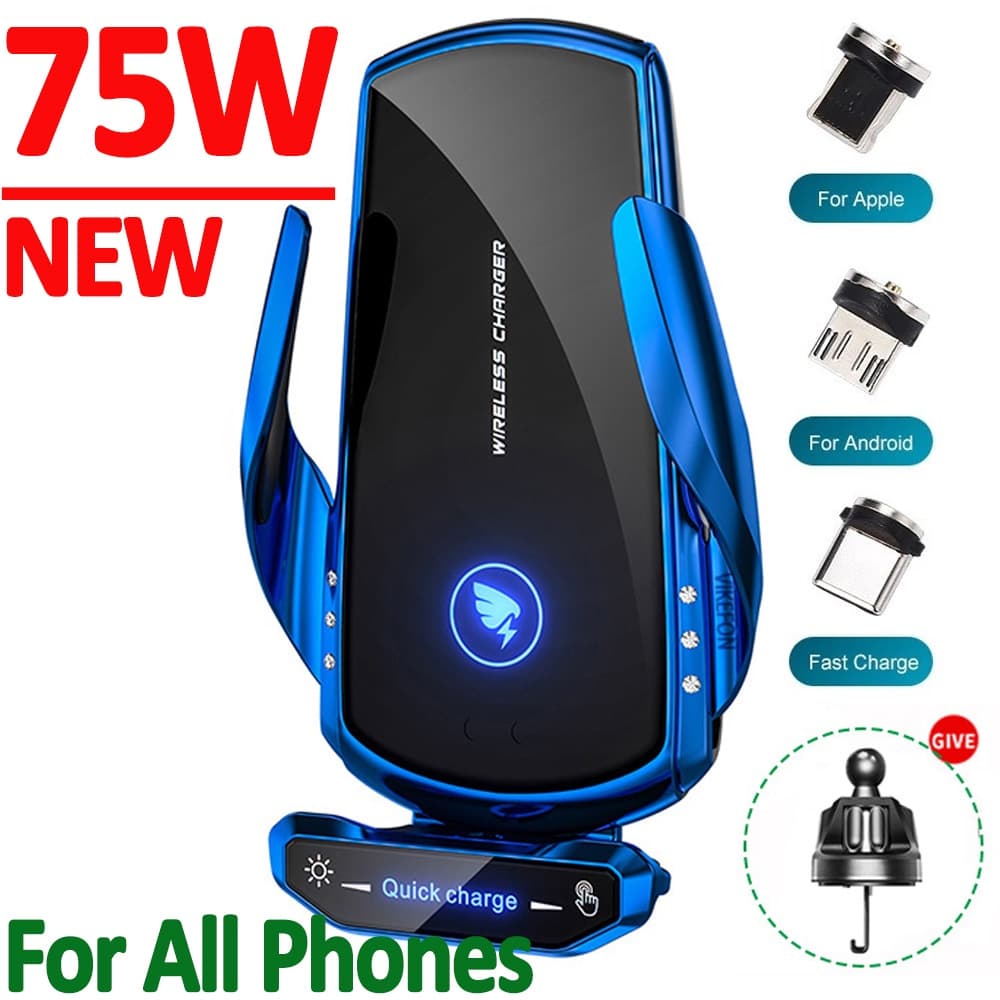 QSJZHY Carregador Sem Fio Para Carro , 75W QI , Carregadores Magnéticos IPhone , Samsung , Xiaomi , Indução Infravermelh