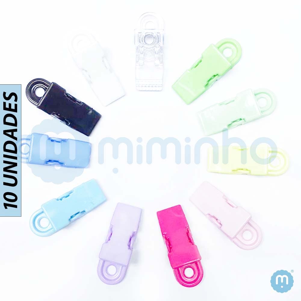 Prendedor De Chupeta Mini Jacaré Com Mola E Plástico - 10 PÇS