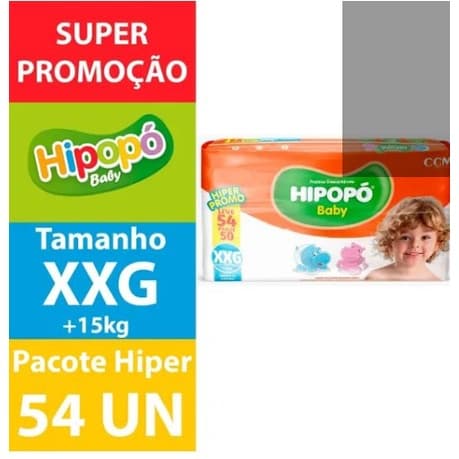 Fralda Infantil HIPOPÓ BABY Tamanho XXG pacote com 54 fraldas