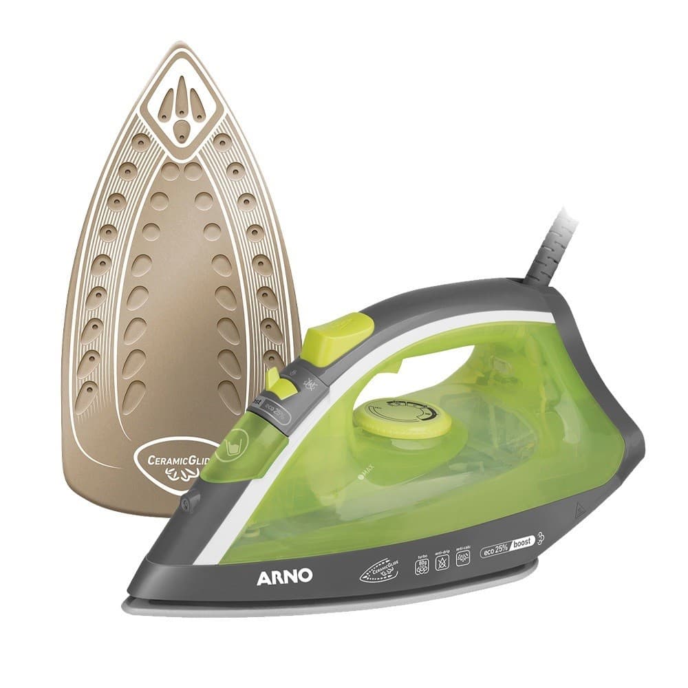 FERRO DE PASSAR A VAPOR ARNO C/ BASE CERAMICA E SPRAY - VERDE