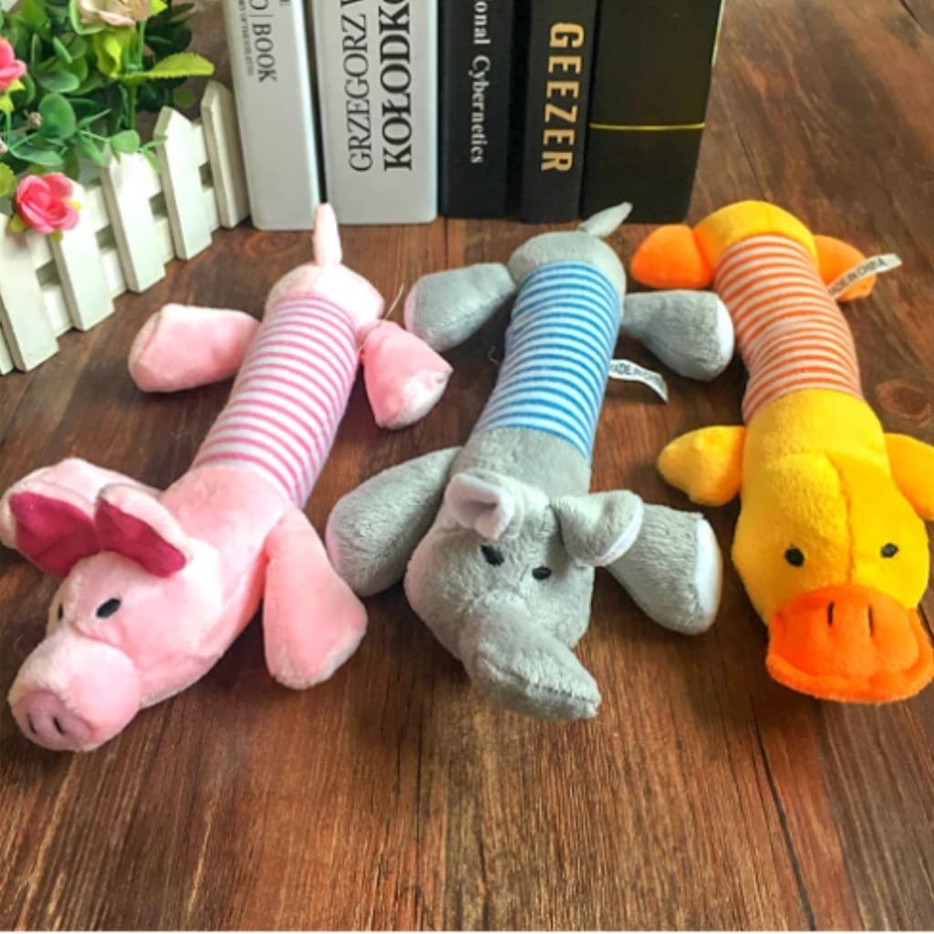Brinquedo de Pelúcia para Cachorro Gato Pet Bichinho com Apito Som Elefante Pato Porco