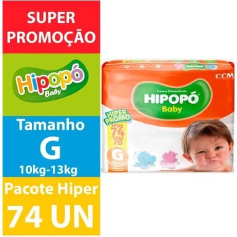 Fralda Infantil HIPOPÓ BABY tamanho Grande pacote com 74 fraldas
