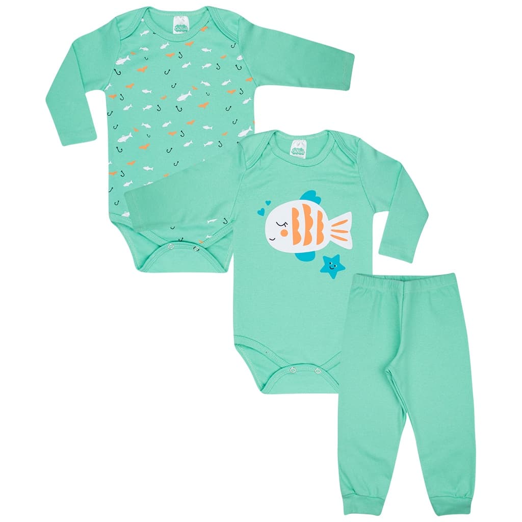 Body bebe longo MENINO ou MENINA KIT 3 Peças  Roupa De Bebe Body Inverno Atacado - 2500