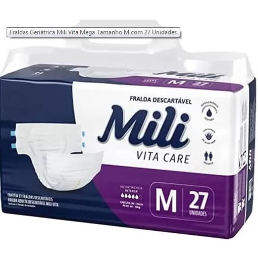 Fralda Adulto MILI VITA CARE NOTURNA Tamanho Médio pacote com 27 unidades