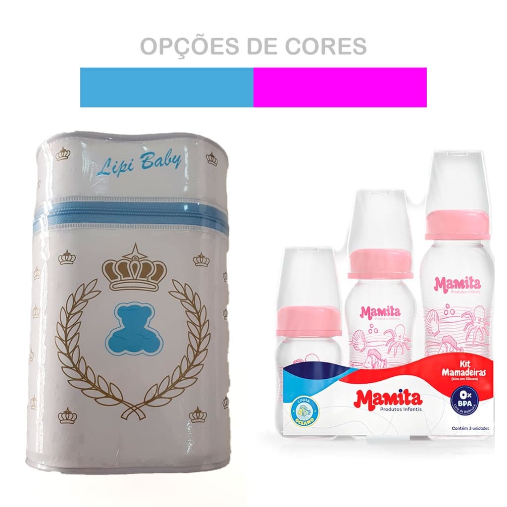 Porta Mamadeira Duplo, Térmico em isopor Frasqueira mais kit 3 mamadeiras mamita -