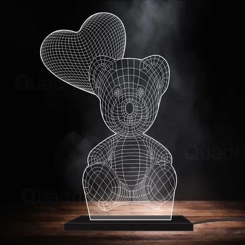 Luminária Led Branco Para Decoração Urso Com Coração Presente E Decoração