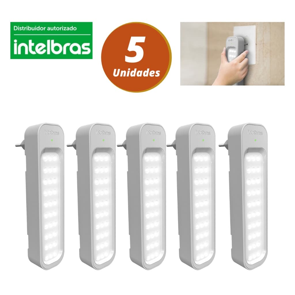 Kit 5 luminárias de Emergência Intelbras 30 leds Lea 150 Led Bivolt Branca