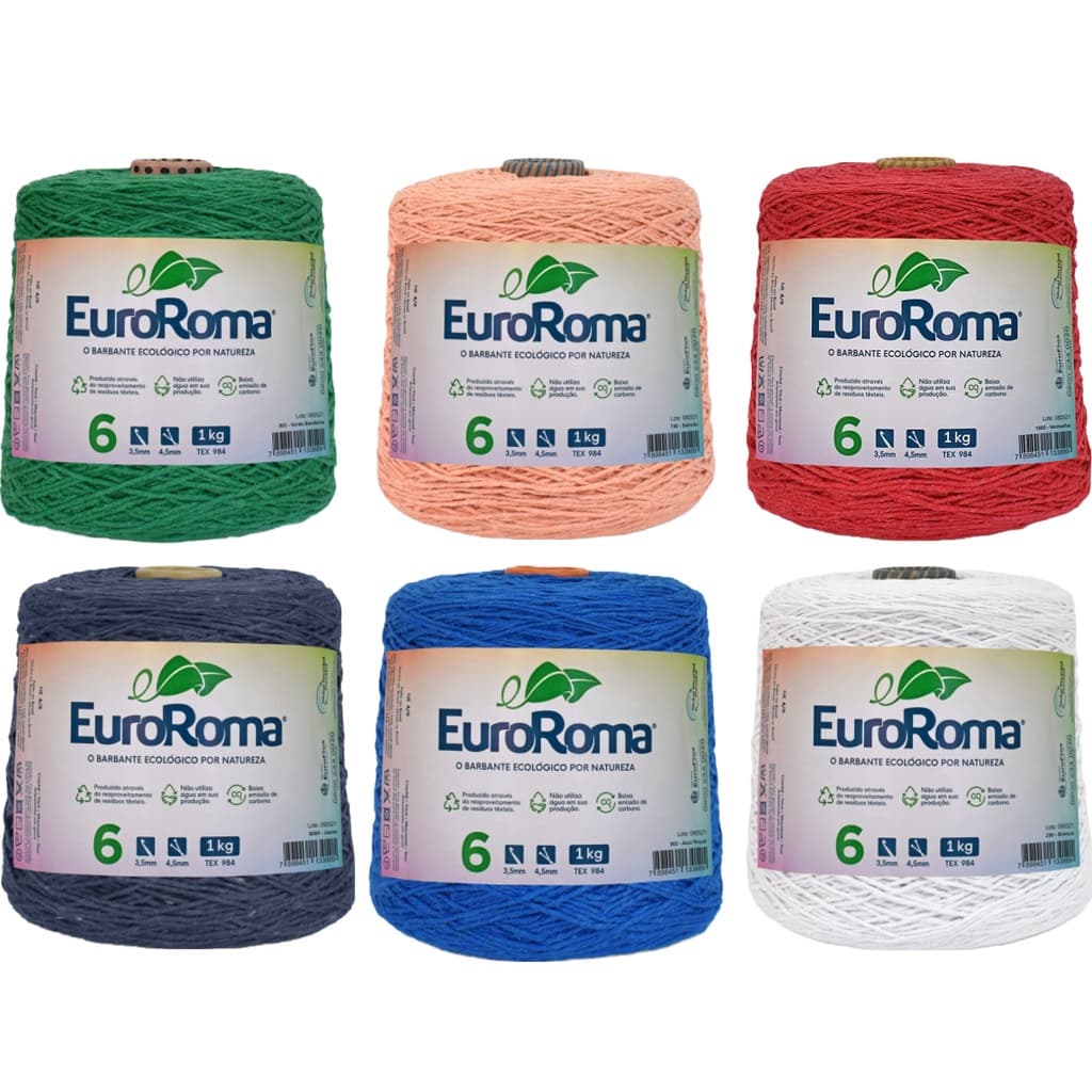 Kit Barbante para Crochê 1 Quilo Ordem n° 6 Colorido - 6 unidades