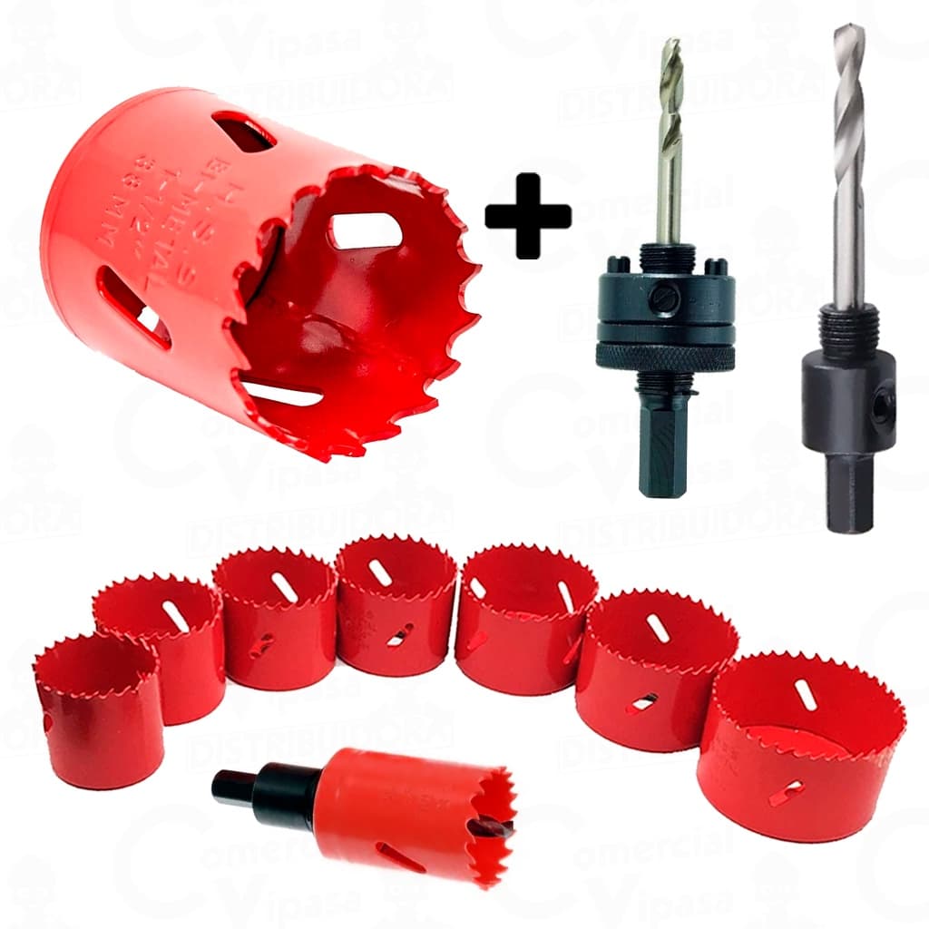 Kit Serra Copo Bimetal + Haste Sextavada Com Broca Guia Furadeira Parafusadeira Medidas A Escolha