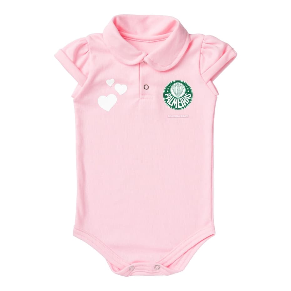 Body de Bebê Polo Rosa Menina Time do Palmeiras Oficial Torcida Baby