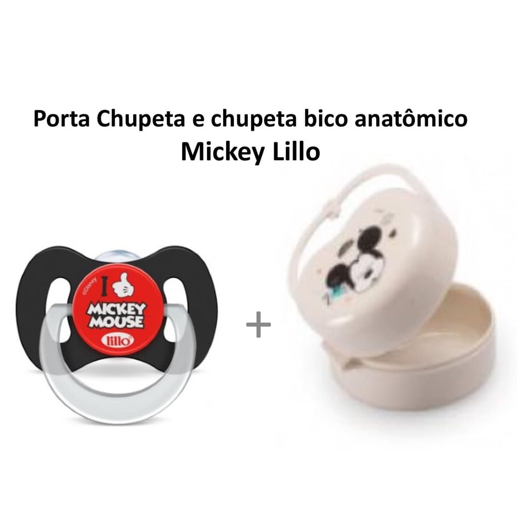 Kit porta chupeta + Chupeta Mickey ou Minnie tamanho 1 ou 2