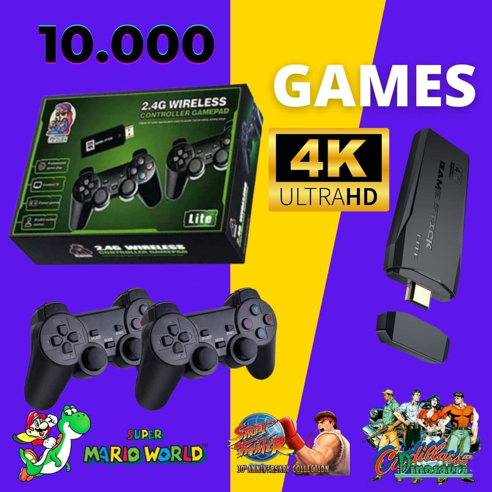 Video Game Stick original HDMI 4k Video Game Retro 2 controles sem fio - 64 GB 10 Mil Jogos