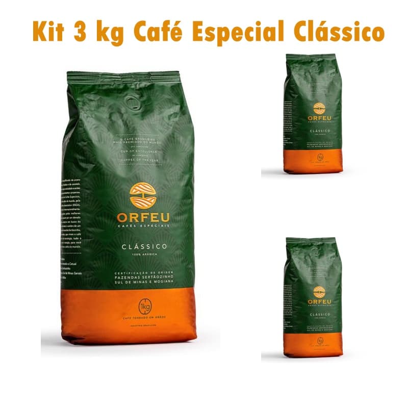 Kit Café Especial Torrado em Grãos Orfeu 3kg 100% Arábica Clássico Café Premiado Mundialmente