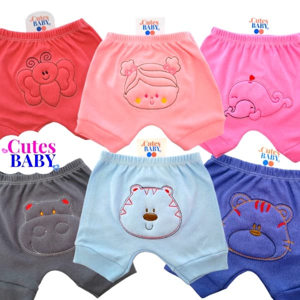 Short Bebê Bordado Tapa Fralda RN P M G Menino Menina Roupas Para Bebê Enxoval