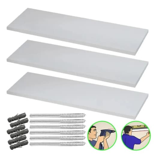 Kit 3 Prateleiras lisa 30x20cm Suporte invisível Branco De Parede Livro Organizadora Cozinha Quarto