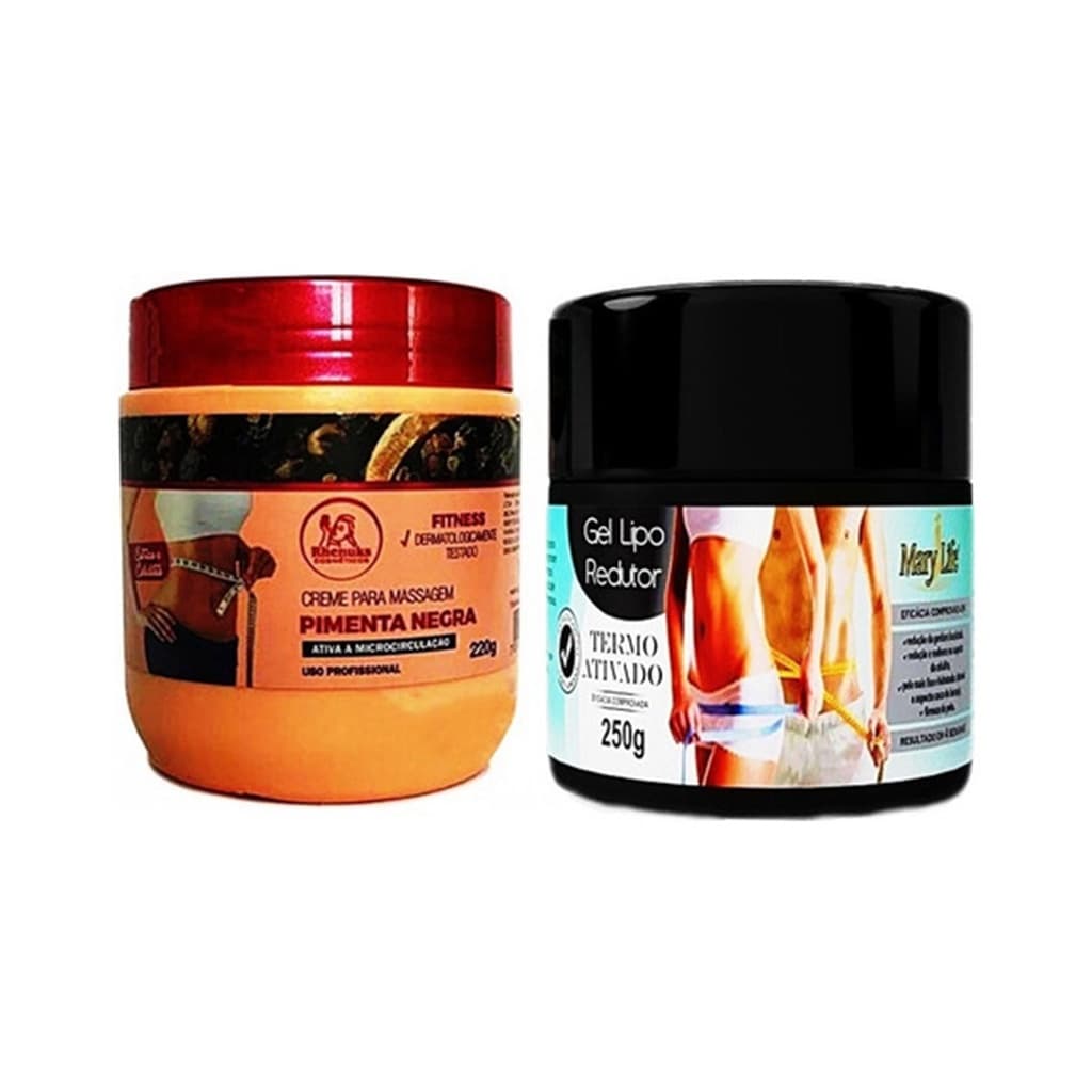 Kit Anti Estrias Sinais Redutor Medidas e Celulite Creme Pimenta Negra + Gel Lipo Redutor