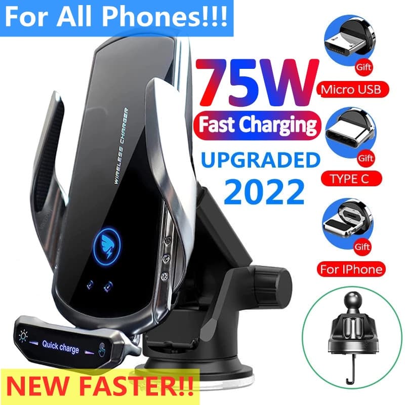 QSJZHY 75W Carregador Sem Fio Suporte Do Telefone Carro Para IPhone 12 13 14 Pro Max Xiaomi Samsung S20 S21 Qi Carregado