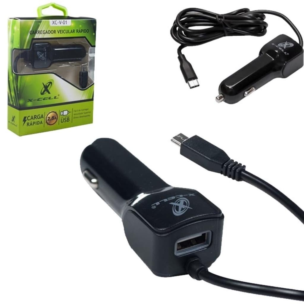 Carregador Veicular Rapido 2.5a V8 + Usb Xc-v-01-p X-cell