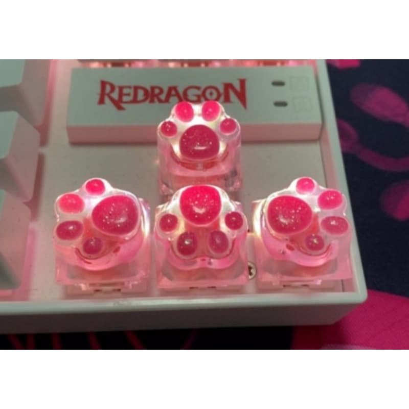 Keycaps kit de teclas de patinha rosa e transparente kawaii resina para teclado mecânico