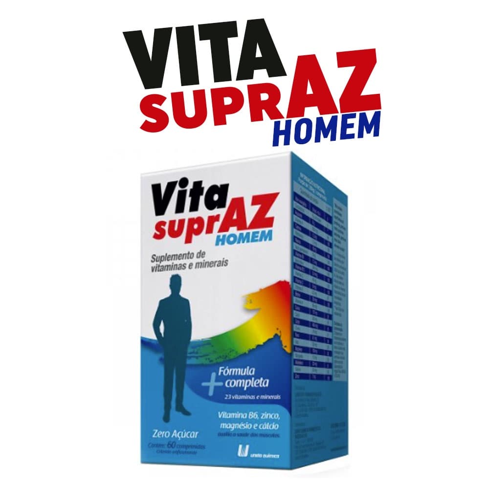 Vita Supraz Homem - Multivitaminico Vitaminas 60 Comprimidos Vitamina B6 Cálcio Magnésio União Química