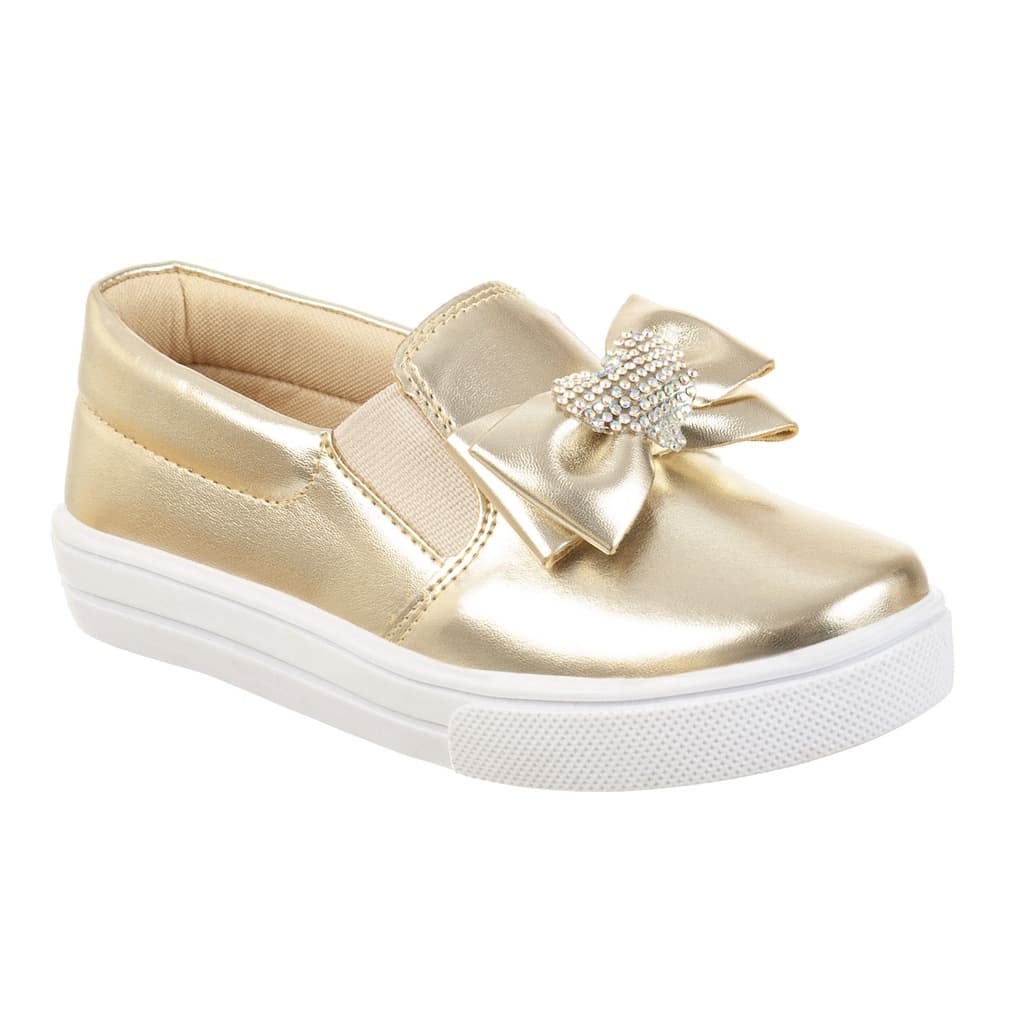 Tênis Casual Infantil Feminino Iate Slip-on Menina Laço Brilho Strass Confortável Moda Blogueira Menina Calce Fácil Leve