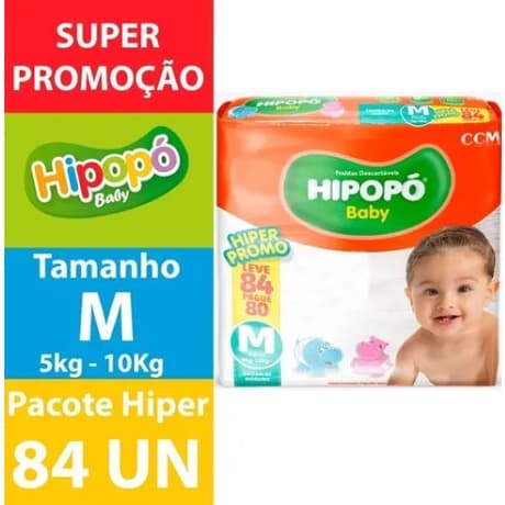 Fralda Infantil HIPOPÓ BABY Tamanho Médio pacote com 84 fraldas