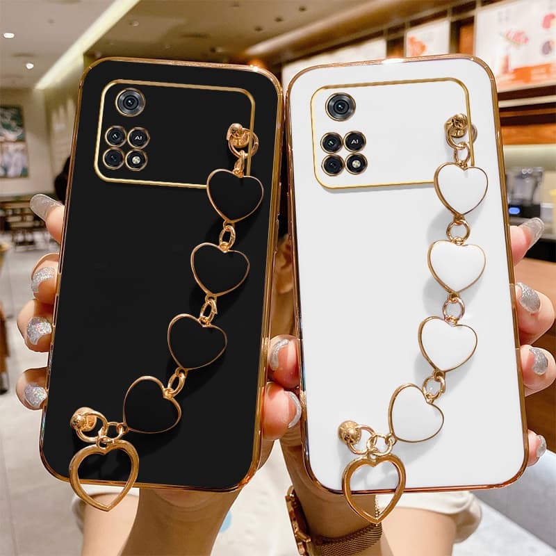 Capinha Para Celular Xiaomi Poco X4 Pro 5G/M4 Pro 4G 5G  Com Pulseira De Amor Para Câmera De Borda Reta Deusa Luxo