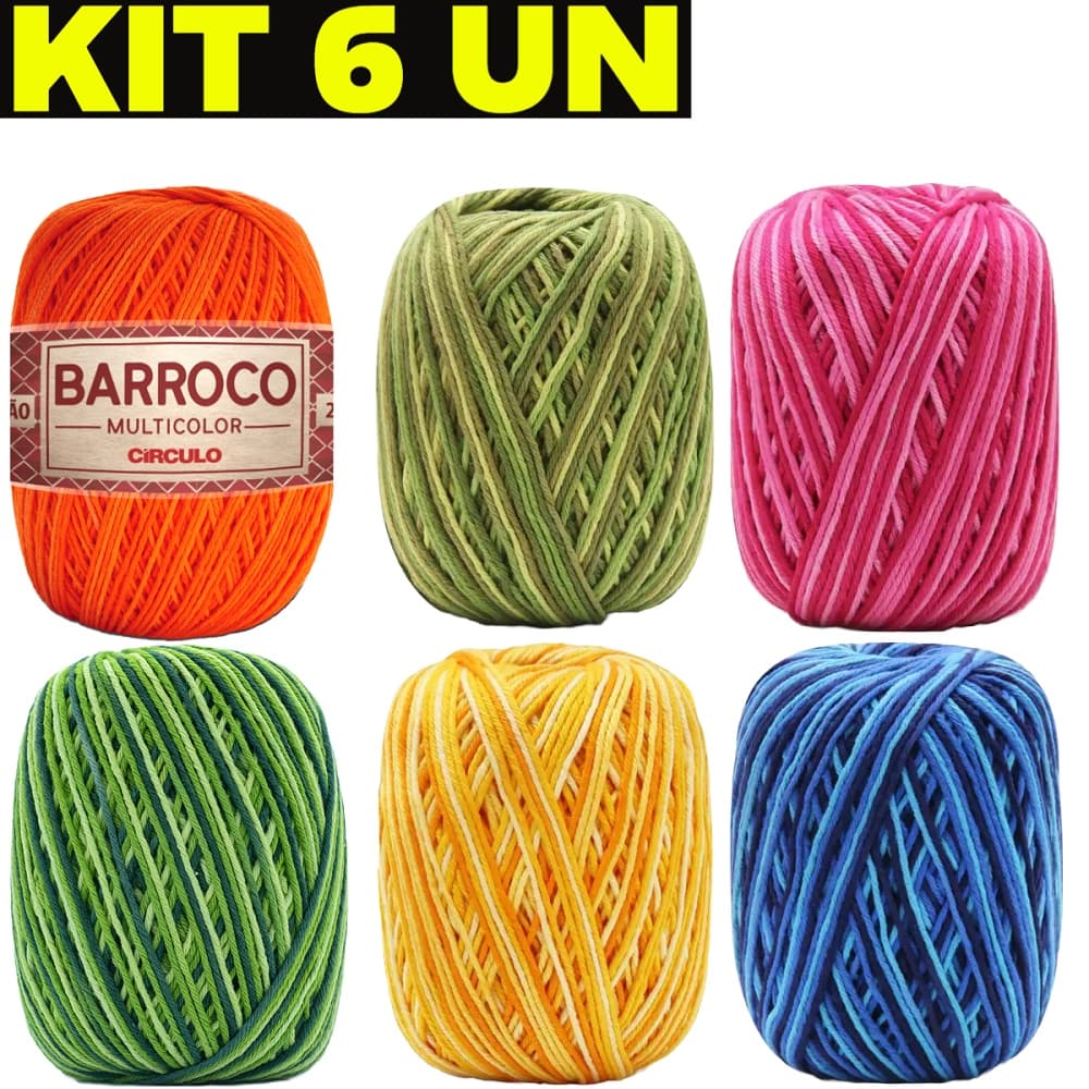 Kit Barroco Multicolor 200 Gramas da Círculo com 6 Novelos - Linha Matizada p/ Crochê, Tricô e Amigurumi