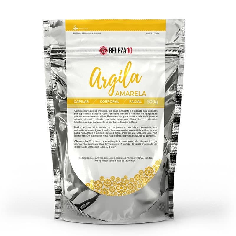 Argila Amarela Beleza10 500g Anti-Idade Silício Tonificante Firmeza Máscara Facial