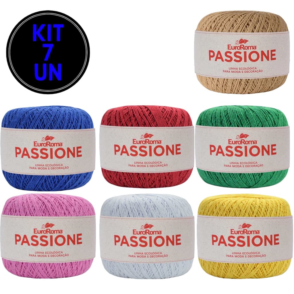 kit 7 Linha Passione N°3 Euroroma 400 Metros Barbante Crochê Tricô Cropped Bolsas Roupas Amigurumi