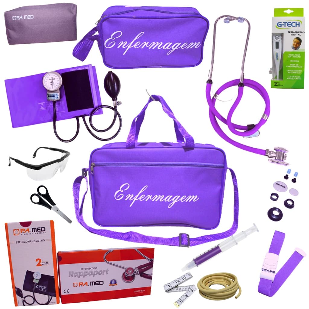 Kit de Enfermagem P.A.MED com Nécessaire E Bolsa - 11 itens